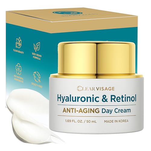 Clear Visage Hyaluronic Acid & Retinol Face Moisturizer - Dermatologist Tested, Anti Aging, Korean Skin Care - Hydrates, Smooths Fine Lines, Strengthens Barrier - Vegan, Clean Beauty - 1.69 Fl. Oz.