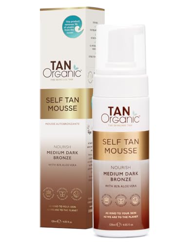 TanOrganic Self Tanning Mousse 120ml | Natural Organic Fake Tan for Face & Body | Vegan Streak-Free Self Tan with Aloe Vera & Argan Oil