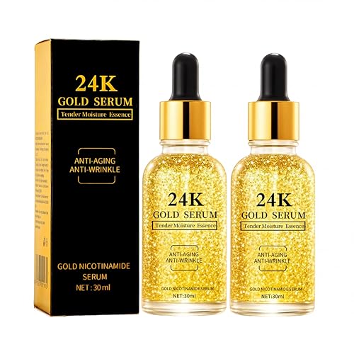 24K Gold Serum for Face, 2-Pack Anti-Aging Moisturizer with Vitamins, Collagen Booster Serum & Hyaluronic Acid for Fine Lines & Firming, 2.02 fl oz